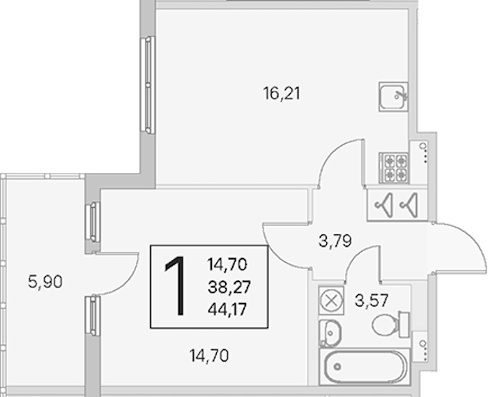 1-комнатная квартира 38.27 м², 2/4 эт., ЖК «Любоград в Стрельне»